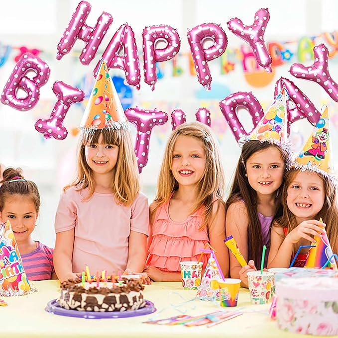 KALOR Pink Happy Birthday Balloons Banner, 16 Inch 16 Inch Mylar Foil Letters Balloon Sign for Birthday Party Decorations Photo Booth Backdrop