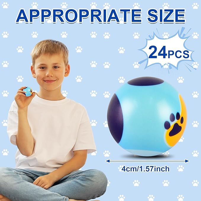 24 PCS Blue Dog Paw Stress Balls for Kids Party Favors, 1.57 Inch Anxiety Relief Fidget Sensory Toys, Blue Dog Paw Theme Squeeze Toys Bulk for Birthday Goodie Bags, Carnival Gifts & Classroom Prizes