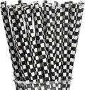 ALINK 100 Black and White Checkered Racing Paper Straws, Biodegradable Disposable Drinking Straws for Brithday, New Year, Party Decoration Supplies