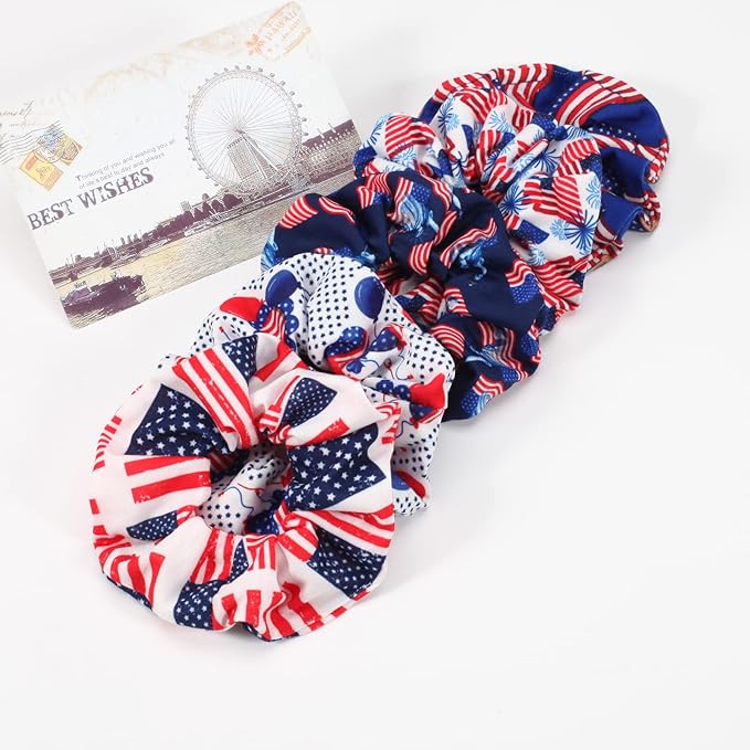 10PCS USA American Flag Hair Scrunchies for Women Girls Independence Day Patriotic Red White Blue Hair Ties Fourth of July Festival Ponytail Holder Hair Accessories Elastic Hair Band