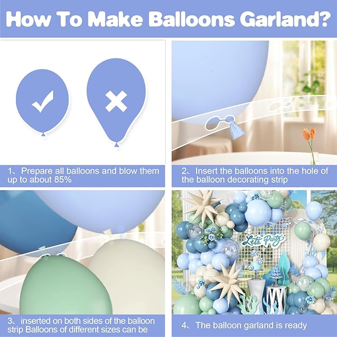 Under the Sea Balloon Arch Garland Kit with Dusty Blue Pastel Green Sand White Star Foil Balloon for Ocean Themed Birthday Baby Shower Party Decorations