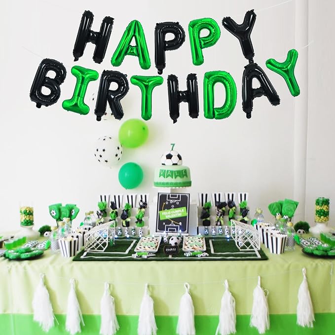 TONIFUL Happy Birthday Balloons Banner 16 Inch Mylar Foil Letters Birthday Sign Reusable for Girls Boys Kids & Adults Birthday Party Decorations Supplies（Black Green）