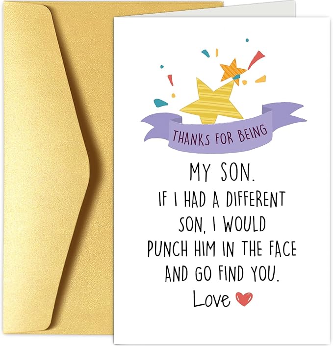 Chenive Funny Birthday Card for Son, Humorous Son Birthday Card from Mom Dad, Hilarious Son Fathers Day Card, Father's Day Card for Son, Thank You for Being My Son