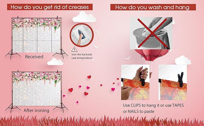 Flower Wall Backdrop Glitter White Brick Wall Mother's Day Flowers Photography Background Mother's Day Wedding Bridal Baby Shower Birthday Party Spring Theme Decor Photo Booth Props (10x8FT)
