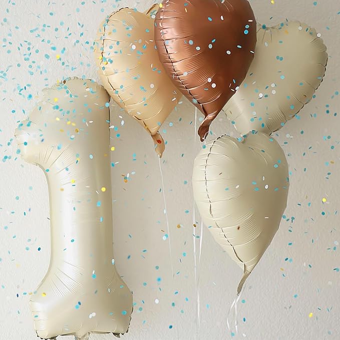 Cream Letter ONE Balloons,40 Inch Number 1 Balloon Beige for Baby Shower Gender Reveal Backdrop Party Decorations
