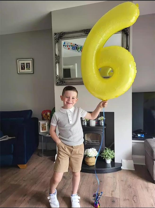 Yellow 6 Balloon, Number Balloons 40 Inch, 6th Balloons for Birthday Decorations, Yellow Party Supplies 6 Birthday Balloon, Number 6 Balloon