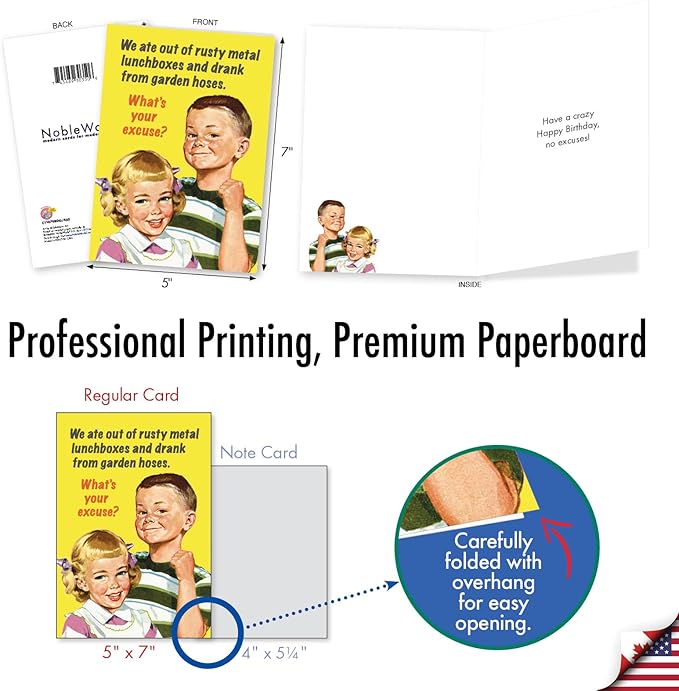 NobleWorks Funny Birthday Greeting Card with 5 x 7 Inch Envelope (1 Card) Bday Your Excuse C11079BDG