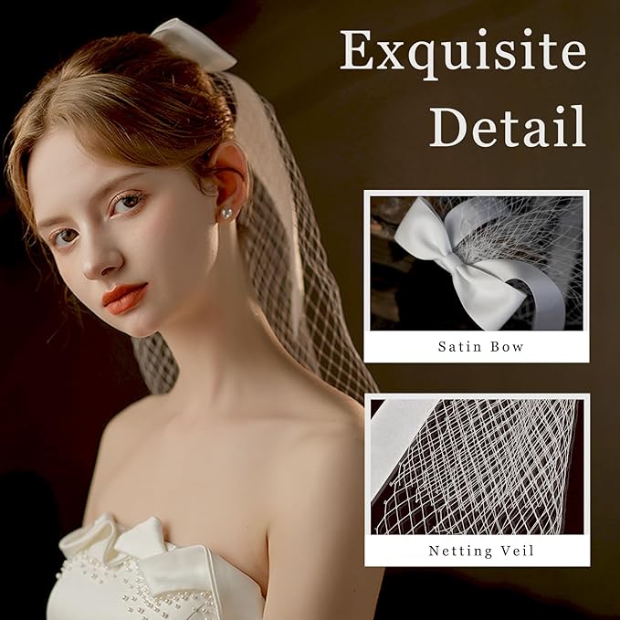 Bridal Veil Bachelorette Party Veil White Bow Wedding Veil Elegant Tulle Layer Hair Clip for Women and Girls