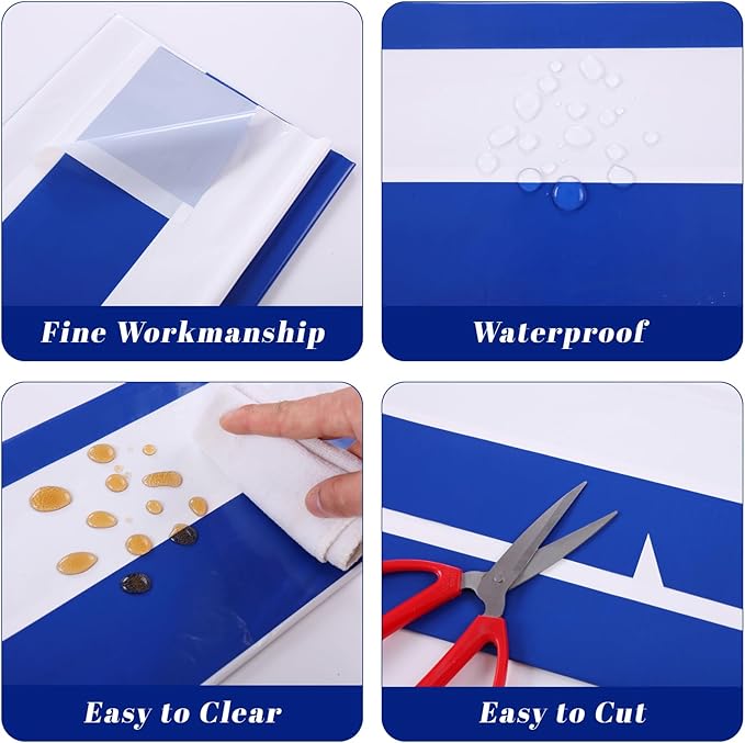 Kesfey 3 Packs Blue and White Horizontal Striped Tablecloth 54 x 108 Inch Blue Nautical Plastic Table Coths Roll Disposable Waterproof Geometric Picnic Party Stripe Tablecover for Camping Dining