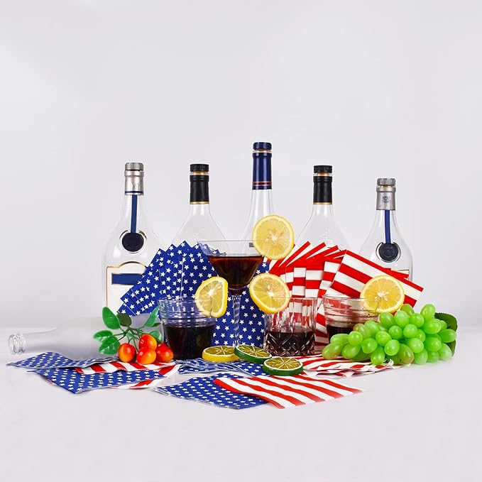 Gatherfun American Flag Patriotic Party Supplies Disposable Paper Napkins Cocktail Napkins for Veterans Day Election Day 4th of July Independence Day Decorations, 40 Pack of Stars+40 Pack of Stripes