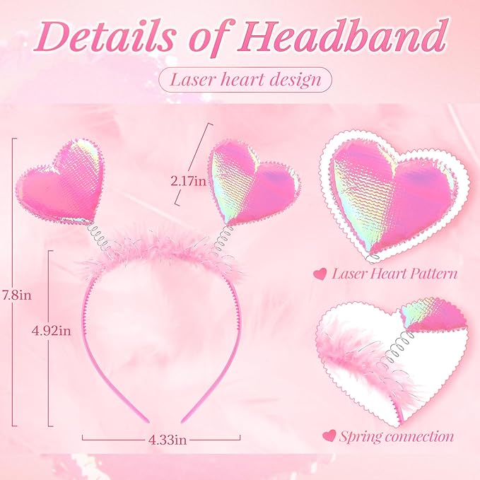 Valentines Day Heart Headband and Heart Glasses, 6 Pcs Each, Costume Cosplay Accessories for Kids Adults, Party Supplies, Romantic Gift