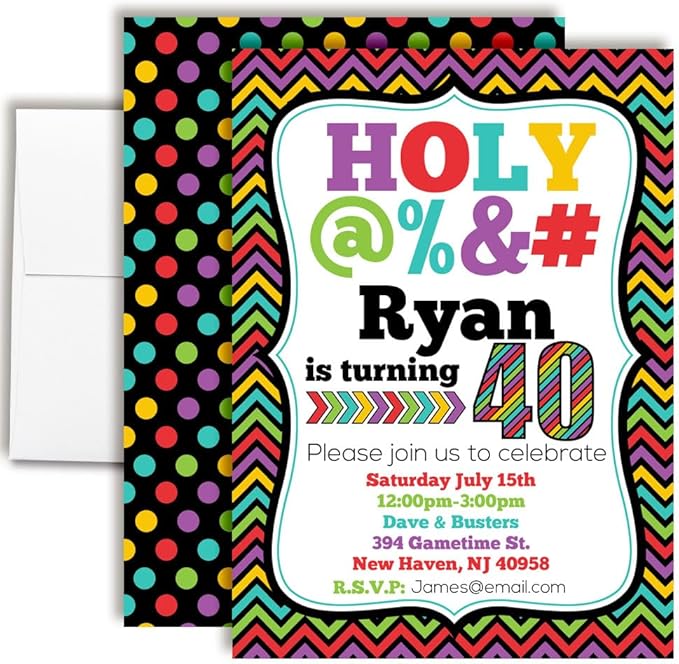Custom Birthday Invitations 40th Birthday Invitation 30 5x7 Custom 40 Party Invitation Cards With Envelopes - Unique 40th Party Invitations Hilarious Holy &*$% Theme