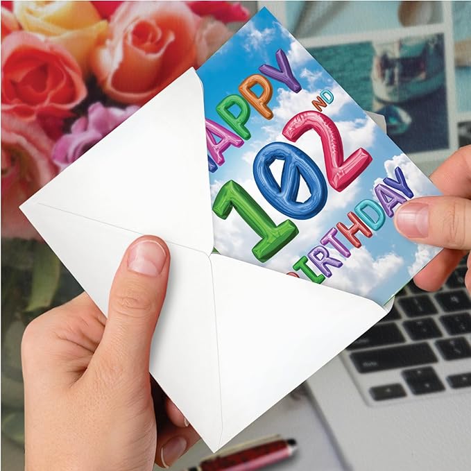 NobleWorks - Milestone Birthday Greeting Card with Envelope (4.63 x 6.75 Inch) - Inflated Messages -102 (Not Actual Balloons) C2770MBG