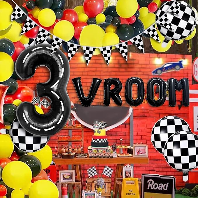 134pcs Balloons Race Car Birthday Party Supplies Decorations for Boys - Racing car Theme Party Supplies Happy Birthday Racecar Number Balloons Garland Kit Vroom Birthday Party Decorations