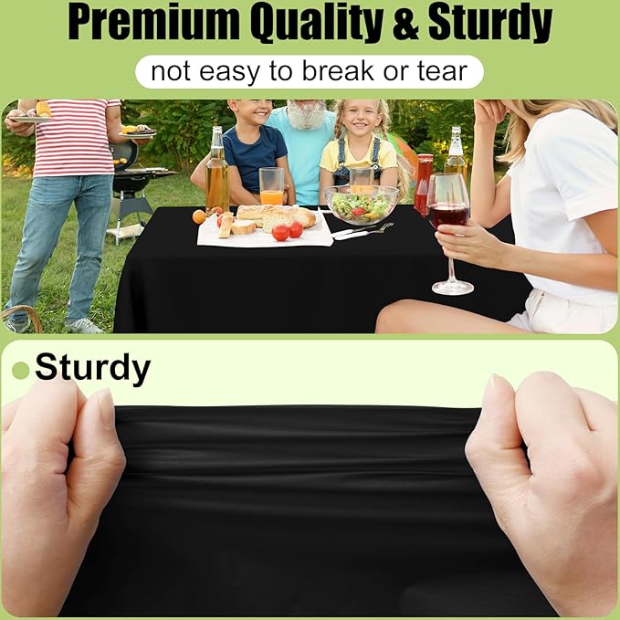 Smiry Disposable Table Cloth - 6 Pack, 54 x 78 Inch Waterproof Rectangle Tablecloths for Parties, Decorative Plastic Table Cover, Leakproof & Sturdy, Black