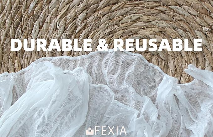FEXIA 6 Pack White Cheesecloth Table Runner 35x120 Inches for Wedding Party Decorations Spring Easter Table Runner for Bridal Shower Engagement First Communion Centerpiece for Table (White)