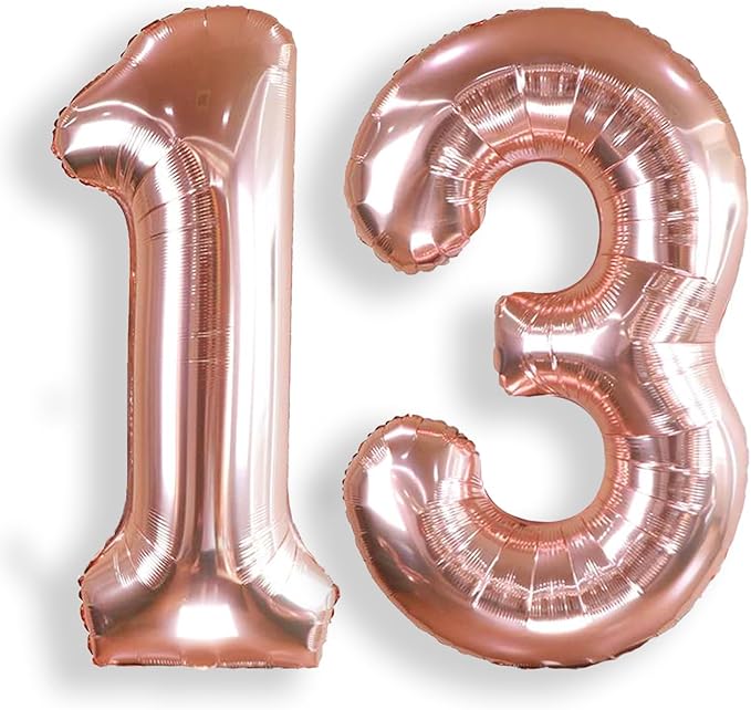 AULE 40 Inch Large 13 Number Balloons Rose Gold Big Foil Number Balloons Giant Helium Happy 13th Birthday Party Decorations for Women Huge Mylar 31 Anniversary Supplies