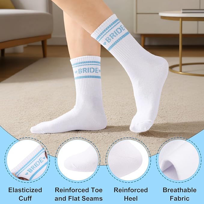 Bride Socks for Wedding Day 2 Pairs - Bridal Groom Socks Bride to Be Something Blue Cotton Ankle Sock with Gift Box