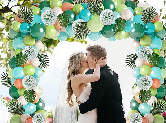 XIRUISHEN 118 PCS Tropical Forest Balloon Arch Garland Kit, Green Confetti Balloon Palm Leaf Hawaiian Theme Graduation Ceremony Anniversary Celebration Birthday Party Wedding Decorations
