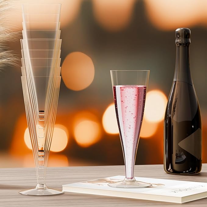 200 Pack Plastic Champagne Flutes Disposable Wine Glasses, 4.5 Oz Clear Mimosa Glasses Bulk Cocktail Toasting Cups for Women's Party Supplies Wedding Bride Bar, Copas De Plastico Para Brindis
