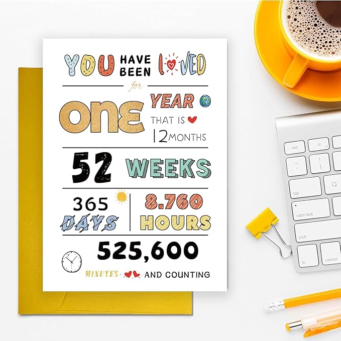 Cute 1st Birthday Card for Baby Girl Boy, Happy First Birthday, Perfect One Year Old Bday Gift Card for Son Daughter Grandson Granddaughter, One Year Kid Birthday Card From Dad Mom Grandparent