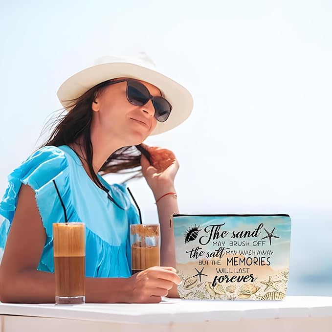 Beach Makeup Bag Beach Travel Cosmetic Bag Seaside Vacation Essential Gifts for Girls Mom The Memories Will Last Forevers Beaches Party Gifts for Women