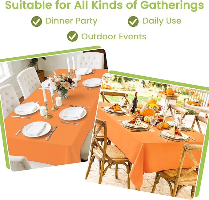 Mulbozy Orange Plastic Table Cloth Disposable 4 Pack, 54 × 108 Inch Tablecloths Rectangle, Orange Plastic Table Cover for Party Decor