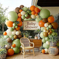 Green Orange Brown Balloon Garland Double Stuffed Sage Green White Sand Cream Balloon Arch Kit for Birthday Baby Shower Dinosaur Woodland Wild One Easter Party Decorations