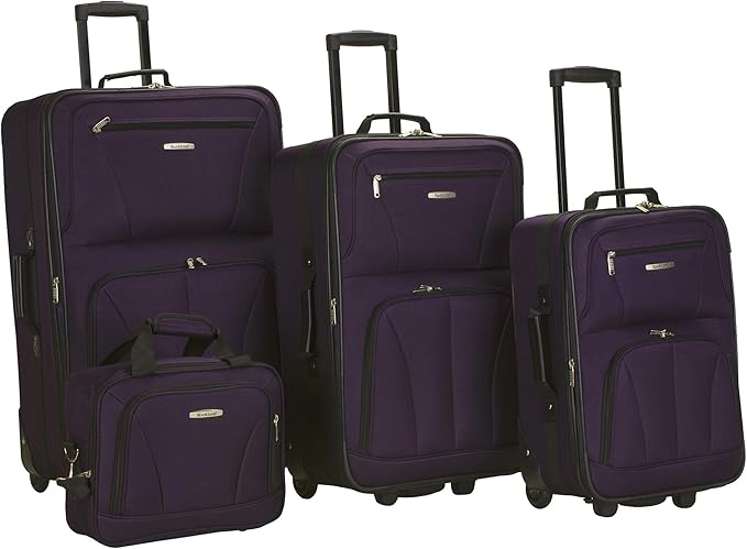 Rockland Fashion Softside 4 Piece Luggage Set, Expandable, (14" Tote/19"/24"/28"), Purple