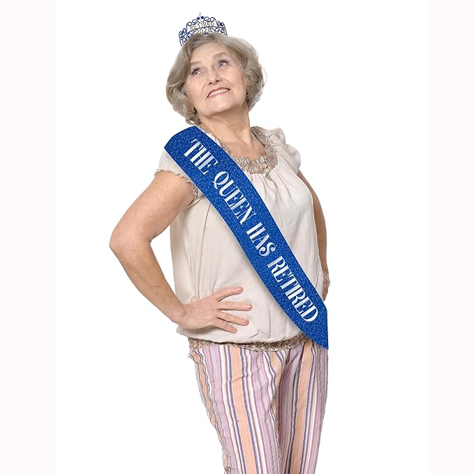 Retirement Tiara & Sash Set – “The Queen Has Retired” Crown & Sash for Parties, Events & Celebrations (Blue)