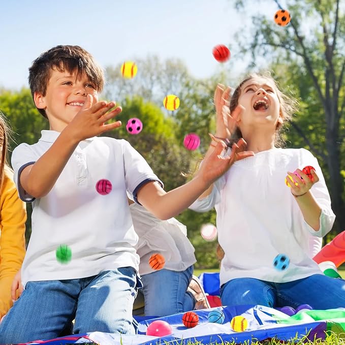 Hxezoc 24 Pcs Sports Bouncy Balls for Kids, 32mm Multicolor Rubber Bounce Balls Bulk for Party Favors, Goodie Bag Fillers, Easter Gift Bag Stuffers, Basket Stuffers, Classroom Prizes