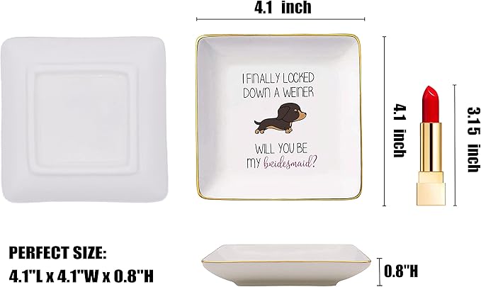 Topthink I Finally Locked Down A Weiner Will You Be My Bridesmaid – Ceramic Jewelry Holder Ring Dish Trinket Tray - Gift Maid of Honor Bachelorette Party Wedding Gifts for Besties Friends Women