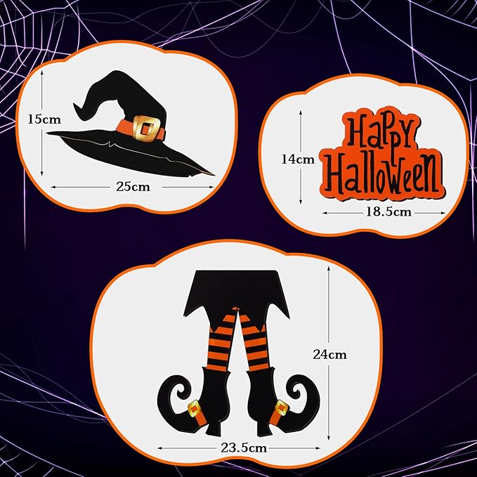 Yerliker Halloween Happy Sign Decoration Witch Legs Hat Hanging Wooden Wall Decor Version Rustic Front Door Hanger Fall Art Ornament for Home Room Indoor Outdoor Holiday Party(Orange)