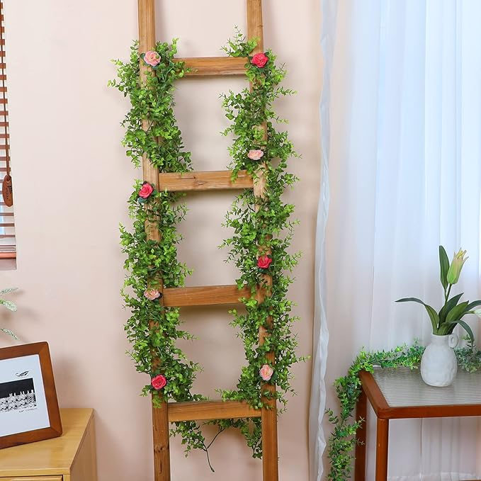 Dolicer Eucalyptus Garland 2 Pack - 12FT Faux Greenery, Fake Hanging Garlands Wedding Backdrop Arch Wall Table Party Decor (Green)