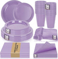 Lavender Plastic Plates for Party,50 Guest Disposable Plastic Plate Set 9" Plates,7" Dessert Plates,Napkins,12 oz Cups,Forks & Tablecloth for Baby Shower,Wedding,Birthday,Afternoon Tea Party