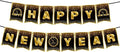 Happy New Year Decorations 2026 - Black Gold New Year Party Banner - Reusable New Years Eve Party Supplies 2026 (Style B)