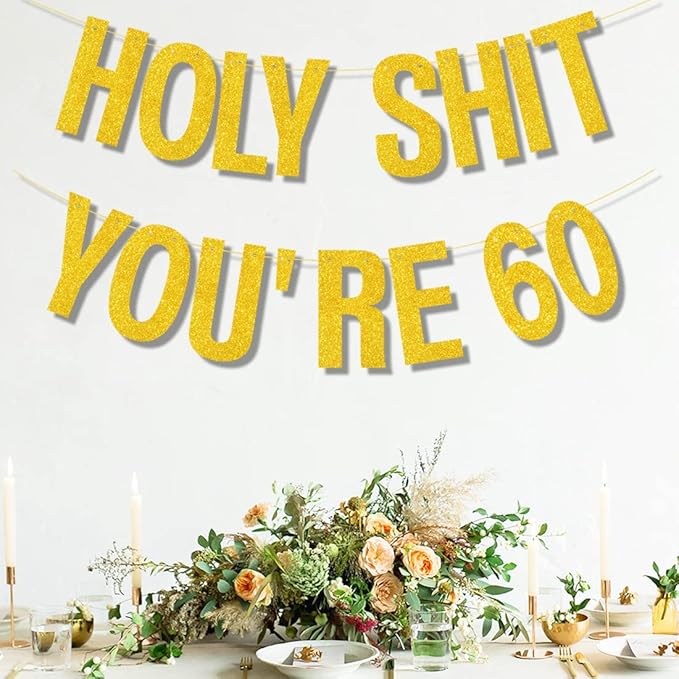 60th Birthday Decorations Women Men Gold Glitter Birthday Decoration Party Sign Funny Banner 60th Bday Party Supplies banner