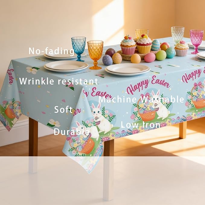 Easter Party Decorations 33PCS Kit – Bunny & Egg Banner, Cake & Cupcake Toppers, Hanging Swirls & Tablecloth for Family Spring Party