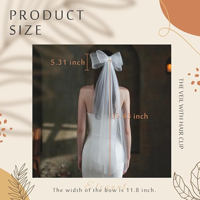 Bridal Veil Bachelorette Party Veil White Bow Wedding Veil Elegant Tulle Layer Hair Clip for Women and Girls