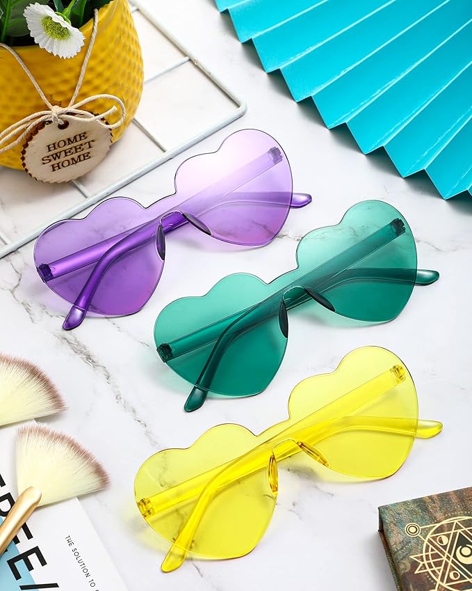 Frienda 8 Pairs Heart Shaped Sunglasses for Women Rimless Heart Glasses Candy Color Sunglasses for Party Favor