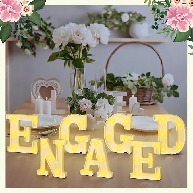 Honoson 7 Pcs Engagement Party Decorations, 6.5 Inch Engaged LED Letter Lights Sign Engaged Table Decoration for Wedding Engagement Bridal Shower
