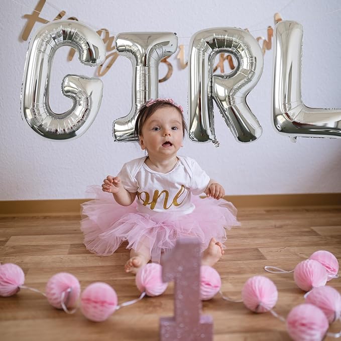 KALOR 40 Inch Silver Letter GIRL Balloons Jumbo Foil Mylar Helium Big Balloons for Her Birthday Baby Girl Shower Party Decorations