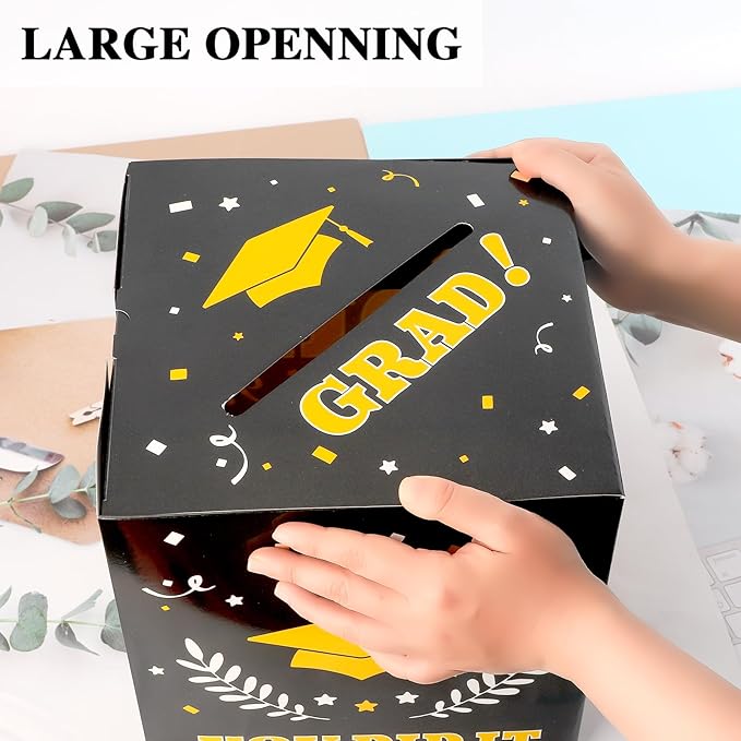 Graduation Card Box, 2025 Graduation Party Decorations, Black Gold Graduations Card Holder, Foldable Cardboard Decoration Congrats Grad Card Gift Box Class of 2025 for Graduations Party Favor Supplies