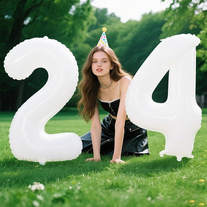 40 Inch White Number 24 Digital Balloon,Jumbo Mylar Foil Helium Balloon for 24 Balloons for Birthday Party,Wedding Anniversary Party Decorations