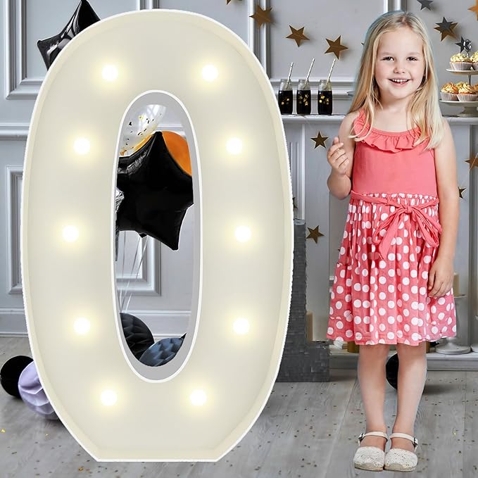 3FT Marquee Light Up Numbers Pre-Cut Frame Giant Marquee Numbers 0, Mosaic Numbers for Balloons, 20th 30th 40th 50th 60th Birthday Anniversary Decorations Party Decor