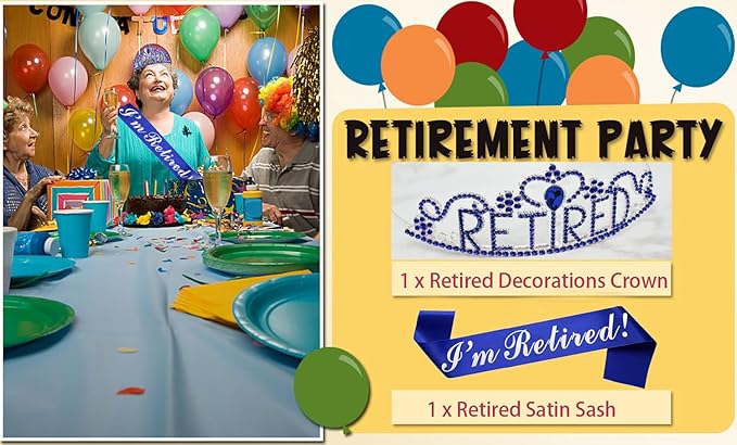 JETKONG Retirement Party Decorations Retired Tiara/Crown, Retired Sash for Women Retirement Gifts, Retirement Party Supplies, Gifts, Favors (Dark Blue)
