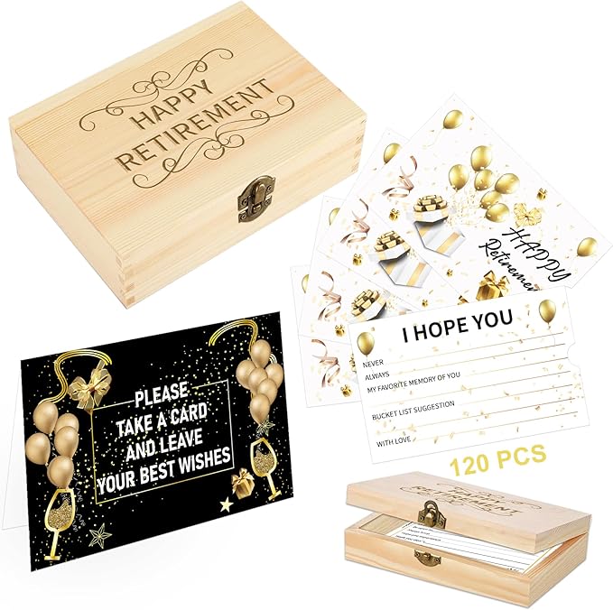 120PCS Retirement Card, Happy Wishes Card Box, Well Wish and Advice Congratulations Guest Book Cards, Retirement Party Favors and Going Away Party Decorations Supplies