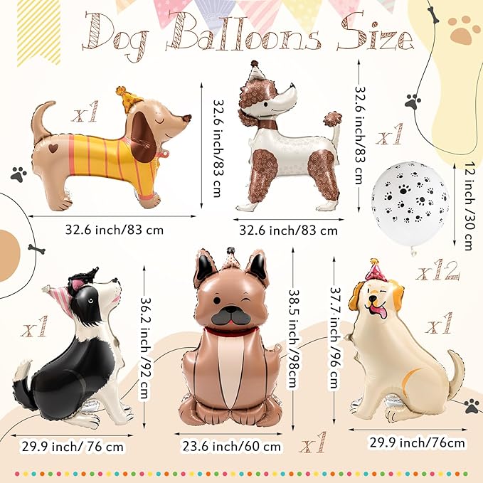 20 Pcs Dog Birthday Party Decoration Set Include Dog Foil Balloons Puppy Birthday Banner Paw Print Balloons Standing Cute Animal for Baby Shower Pets Themed Party Supplies Favors