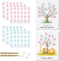 2PCS Gender Reveal Fingerprint Tree Baby Shower Guest Book Party Ideas Fingerprint Guest Book with 2 Pens and 6 Stickers Gender Reveal Party Decorations Baby Shower Party Supplies