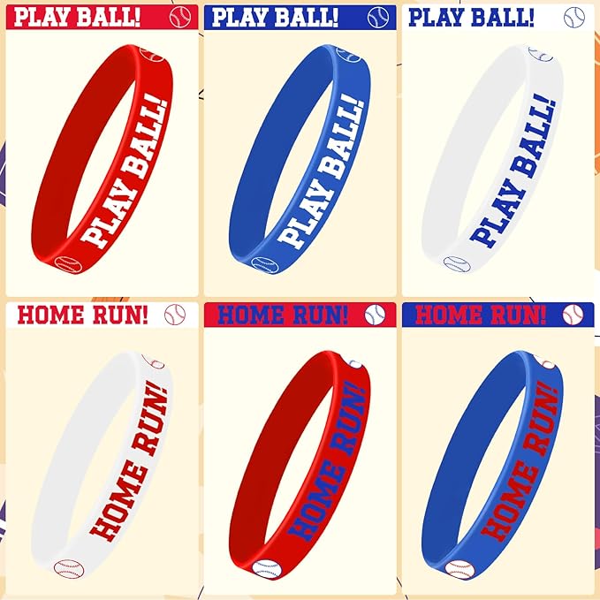 JUNEBRUSHS 42 Pcs Baseball Silicone Wristbands, Baseball Party Favors Rubber Bracelets for Boys Kids Sports Party Supplies Team Goodie Bag Gifts Baseball Team Accessories